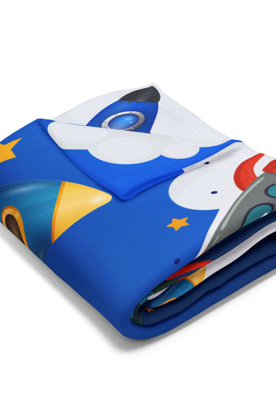 Rocket Ship Fleece Blanket — Kids Space Stars Throw for Nursery & Sleepovers by Grace Canvas Shop
