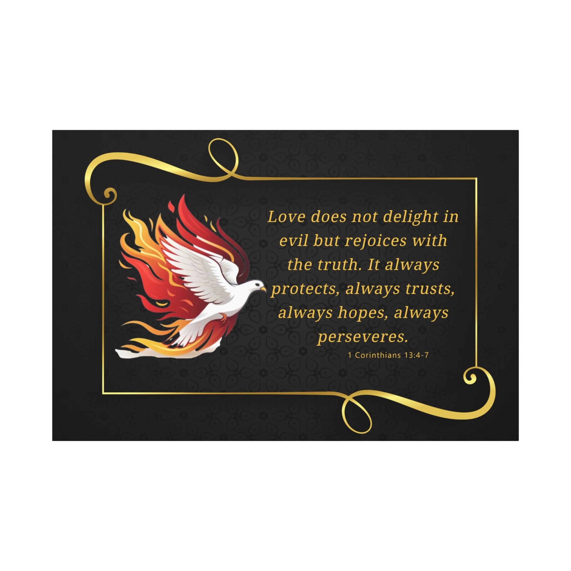 Dove Canvas Wall Art 1 Corinthians 13:7 Matte Stretched Bible Verse Print by Grace Canvas Shop