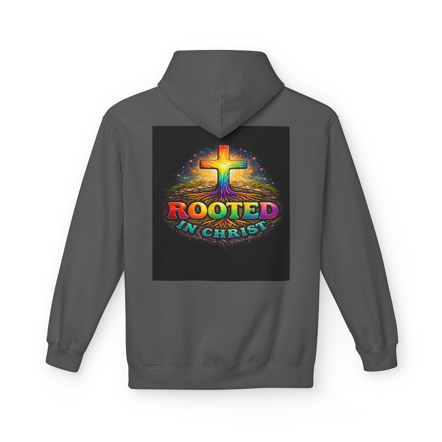 Rooted in Christ Hoodie —Unisex Christian Cross Faith Sweatshirt