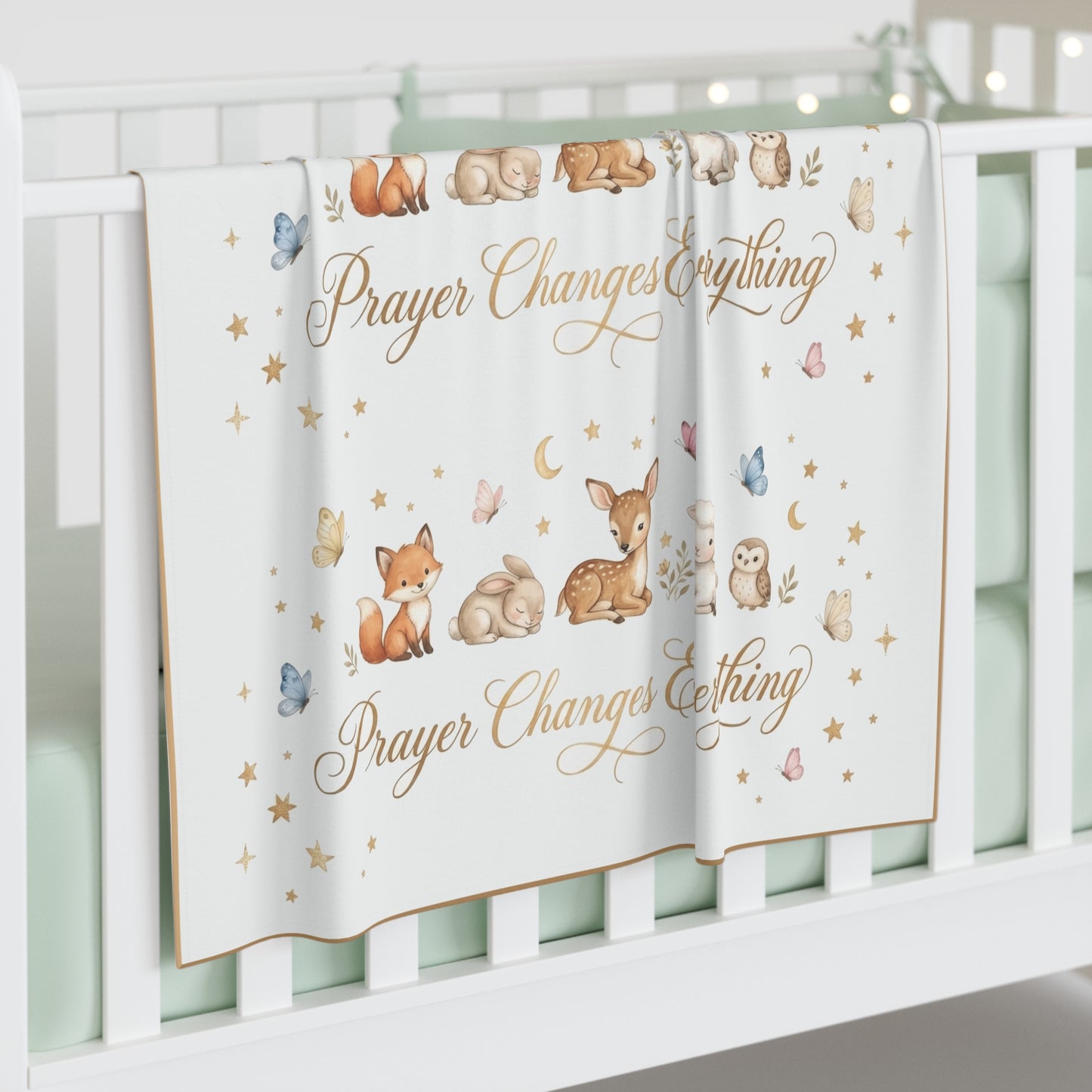 Prayer Changes Everything Baby Swaddle Blanket – Woodland Animals Nursery Muslin Wrap