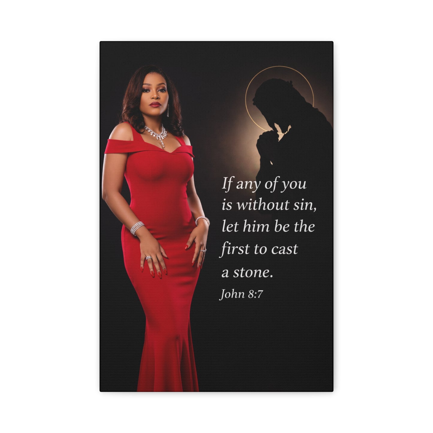 Religious Wall Art Canvas John 8:7 Scripture Print by Grace Canvas Shop