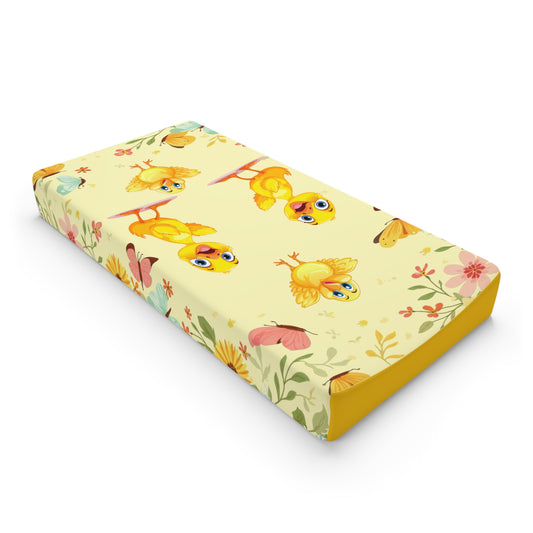 Chirpy Chick Floral Baby Changing Pad Cover — Cute Yellow Bird Nursery Decor