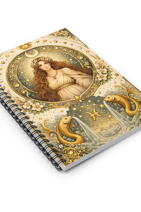 Celestial Pisces Goddess Spiral Ruled Notebook by Grace Canvas Shop