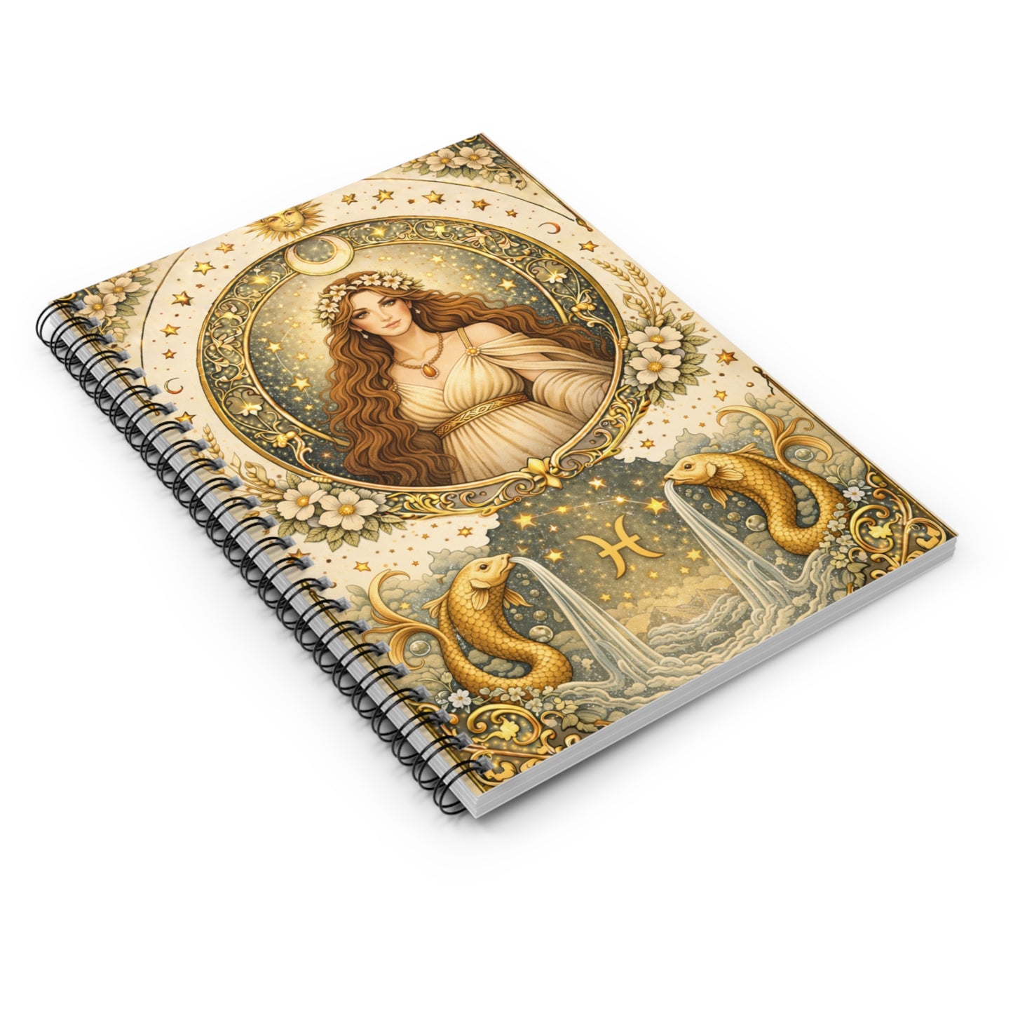 Celestial Pisces Goddess Spiral Ruled Notebook