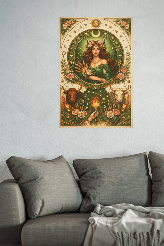 Celestial Taurus Goddess Art Poster by Grace Canvas Shop