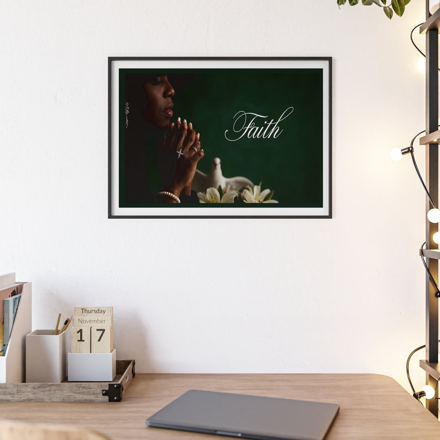 Faith Prayer Wall Poster with Wooden Frame — Inspirational Religious Home Decor