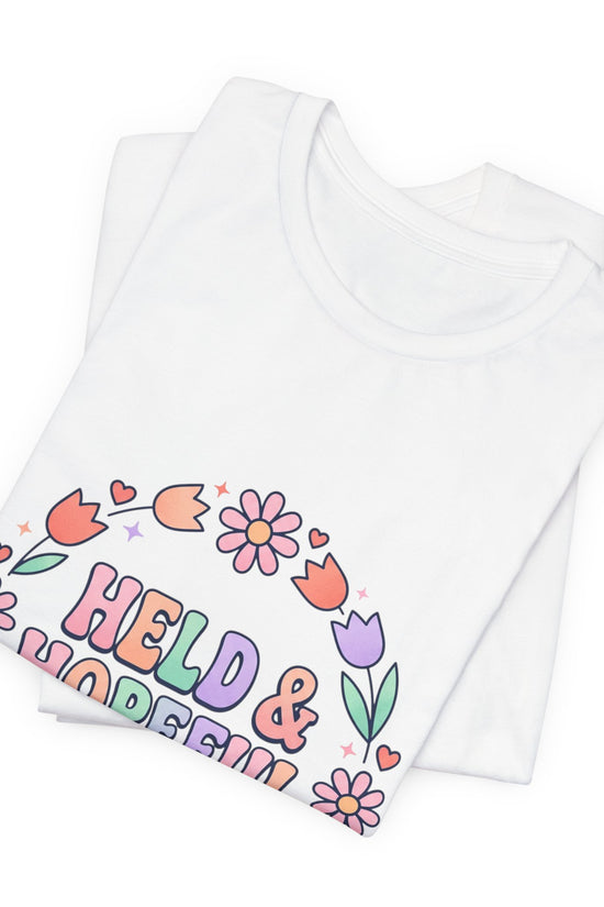 Held & Hopeful in Jesus Tee | Colorful Christian Encouragement, Retro Pastel