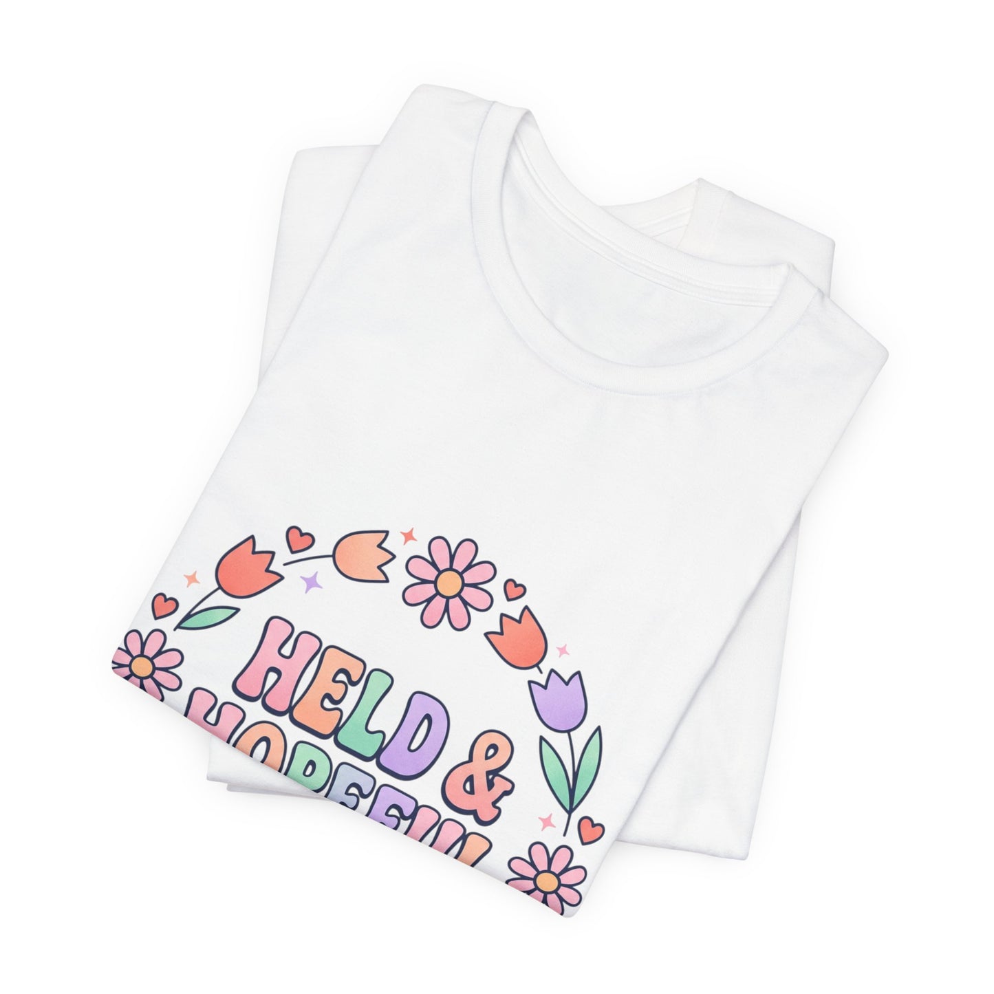Held & Hopeful in Jesus Tee | Colorful Christian Encouragement, Retro Pastel