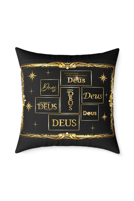 Deus Gold Foil Accent Pillow — Black Square Decorative Throw Pillow by Grace Canvas Shop