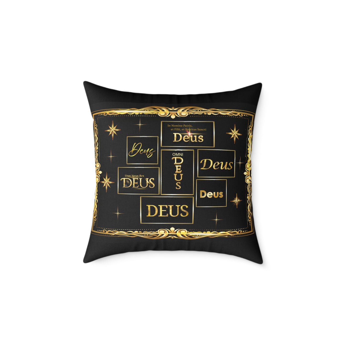 Deus Gold Foil Accent Pillow — Black Square Decorative Throw Pillow by Grace Canvas Shop