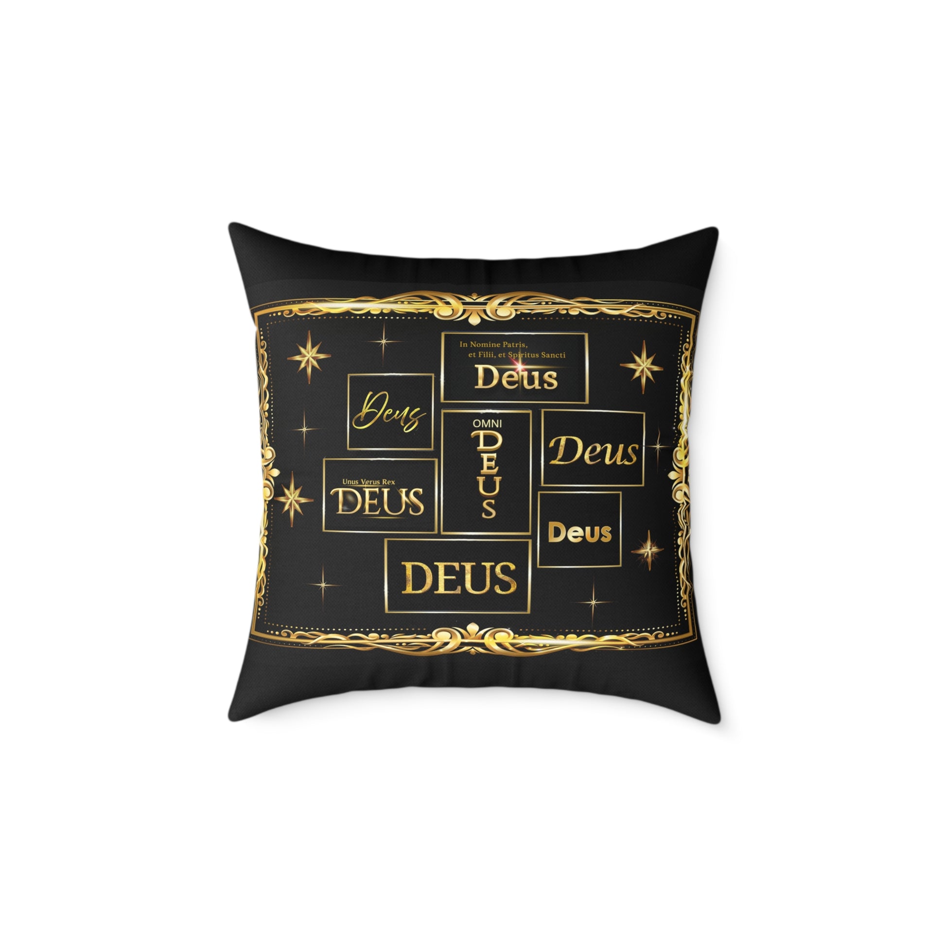 Deus Gold Foil Accent Pillow — Black Square Decorative Throw Pillow by Grace Canvas Shop