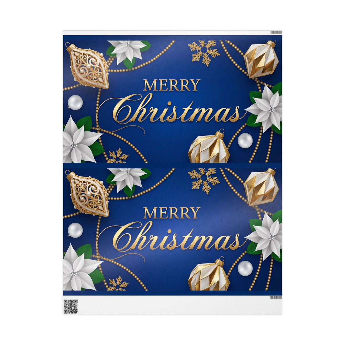 Merry Christmas Blue & Gold Wrapping Paper — Elegant Holiday Gift Wrap