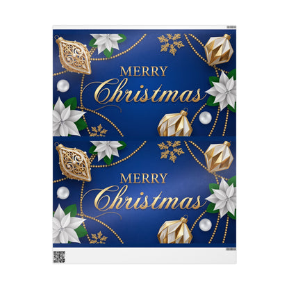 Merry Christmas Blue & Gold Wrapping Paper — Elegant Holiday Gift Wrap