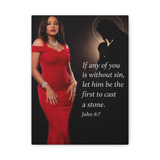 Religious Wall Art Canvas John 8:7 Scripture Print by Grace Canvas Shop