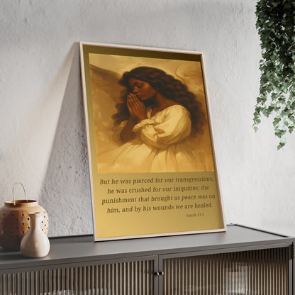 Framed Prayer Angel Poster — Isaiah 53:5 Religious Wall Art