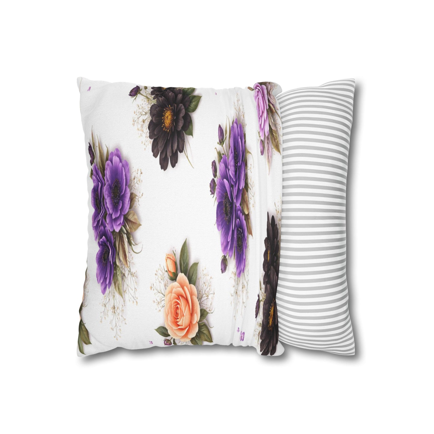 Floral Square Pillowcase – Purple & Peach Rose Print