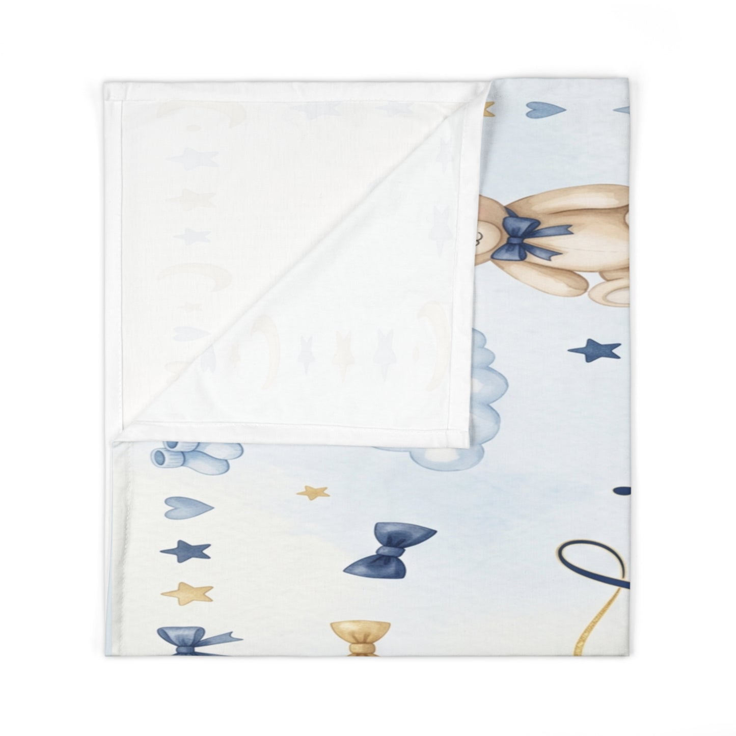 Grandpa's Little Buddy Baby Swaddle Blanket — Blue Teddy Nursery Gift