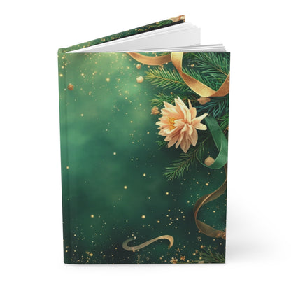Holiday Green Christmas Journal — Gold Reindeer & Floral Hardcover (Lined)
