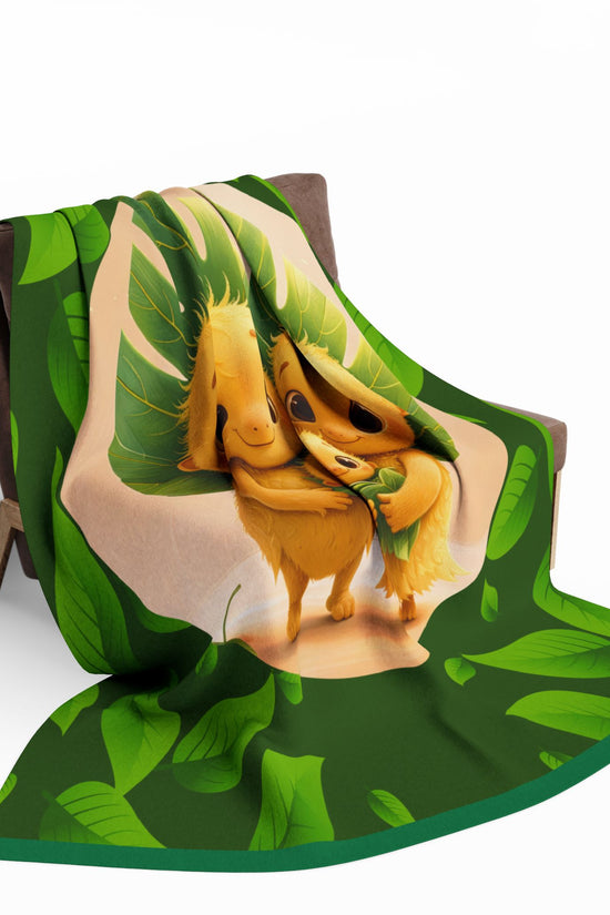 Cute Leaf Sprite Family Fleece Blanket — Cozy Green Nature Throw for Kids & Nursery by Grace Canvas Shop
