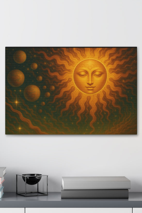 Mystical Sun Wall Canvas - Golden Celestial Art Stretched Canvas by Grace Canvas.shop