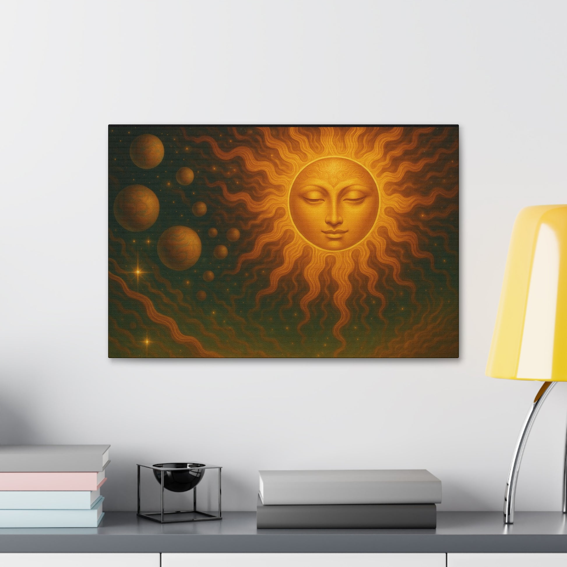 Mystical Sun Wall Canvas - Golden Celestial Art Stretched Canvas by Grace Canvas.shop