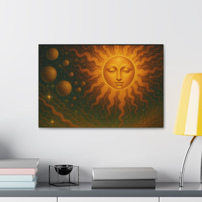 Mystical Sun Wall Canvas - Golden Celestial Art Stretched Canvas by Grace Canvas.shop