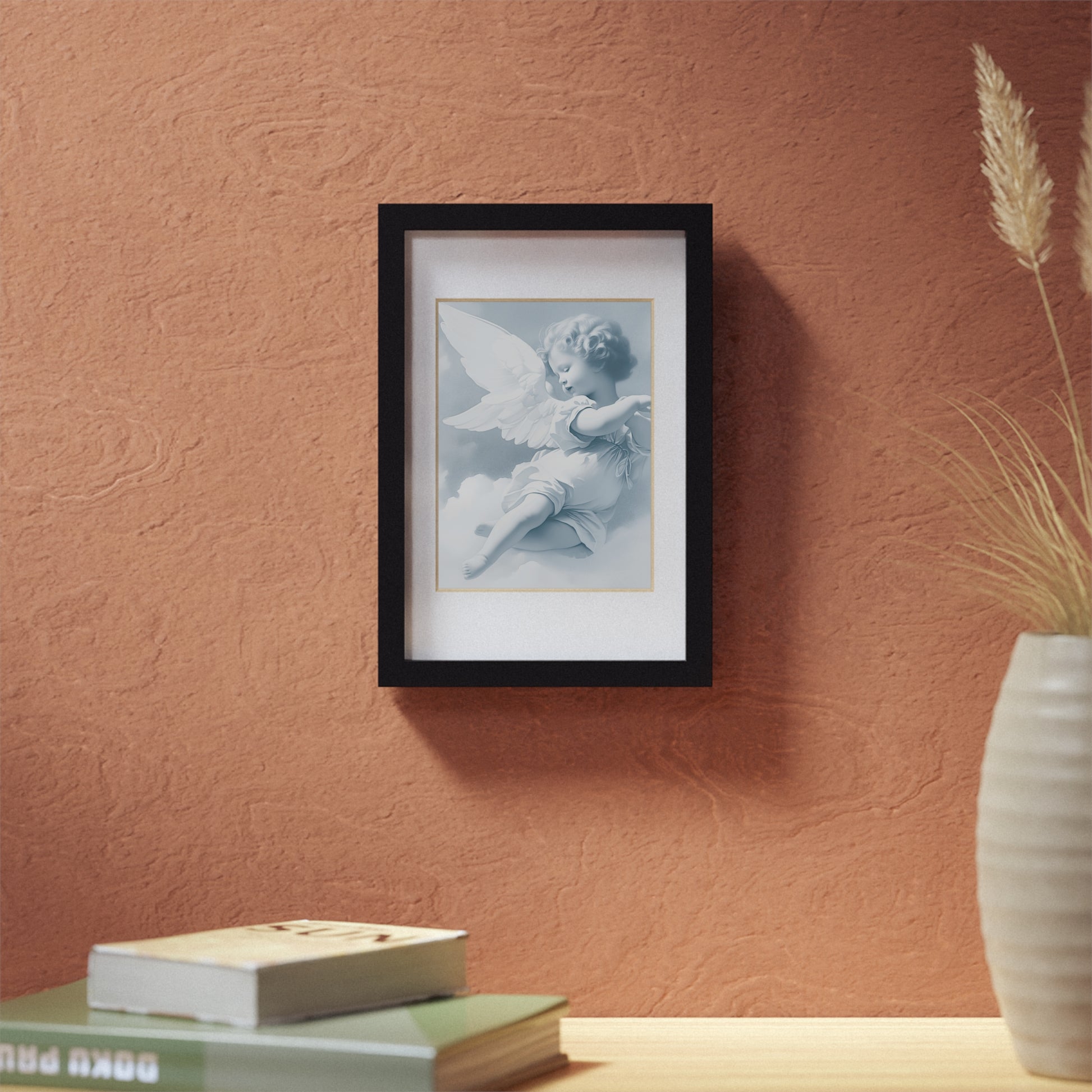 Cherub Angel Framed Poster — Black Frame Wall Art by Grace Canvas Shop