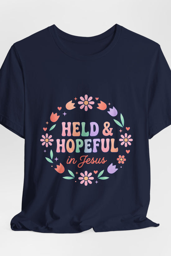 Held & Hopeful in Jesus Tee | Colorful Christian Encouragement, Retro Pastel