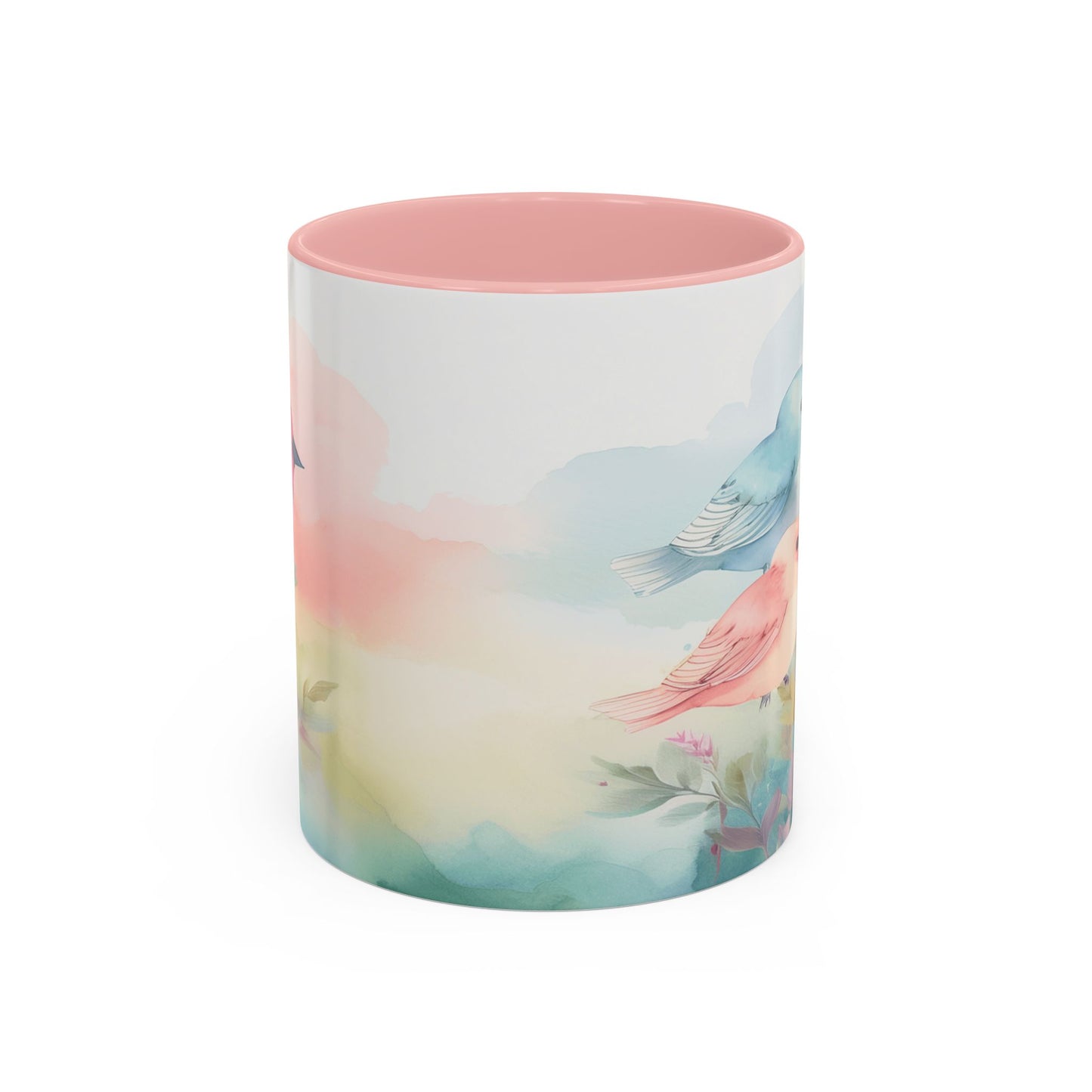 Pastel Bird Coffee Mug — Floral Accent Ceramic Mug (11/15 oz)