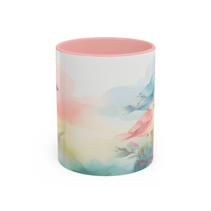 Pastel Bird Coffee Mug — Floral Accent Ceramic Mug (11/15 oz)