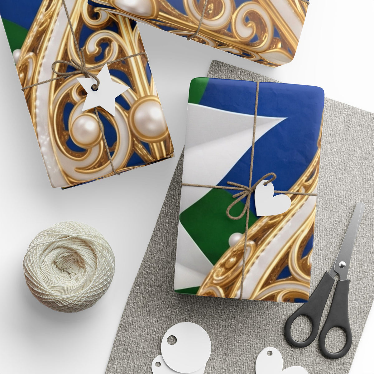 Blue & Gold Ornament Poinsettia Gift Wrap — Navy Blue Christmas Wrapping Paper
