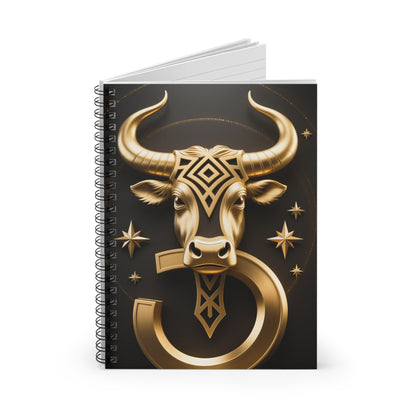 Golden Taurus Spiral Notebook — Zodiac Bull Ruled Journal