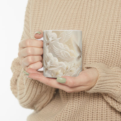 Doves White Ceramic Coffee Mug  (11oz & 15oz)