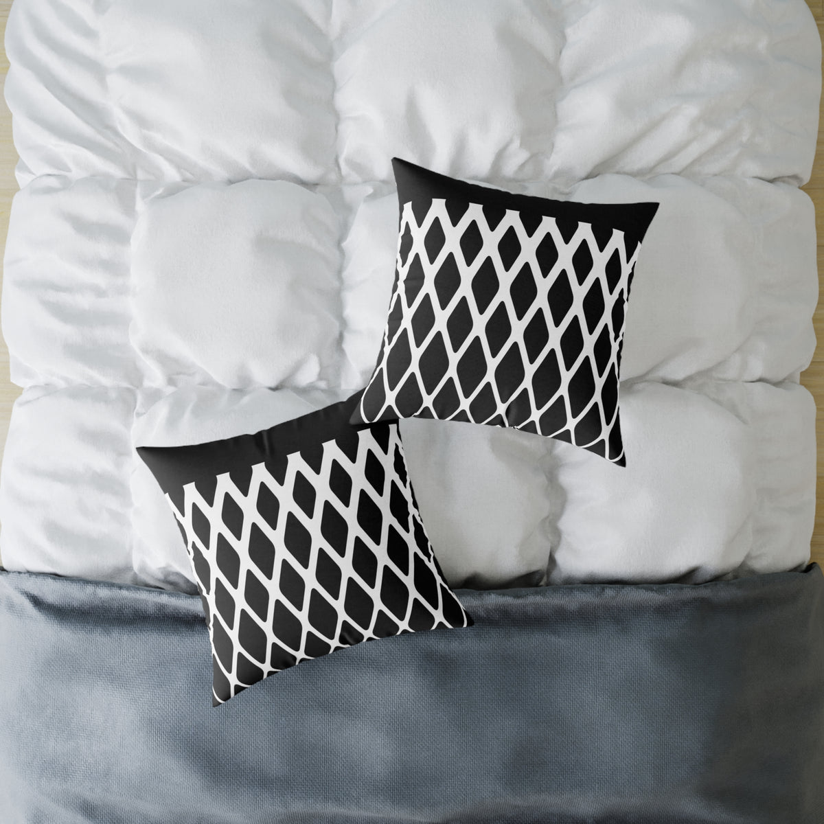 Geometric Black & White Throw Pillow — Modern Lattice Square Cushion