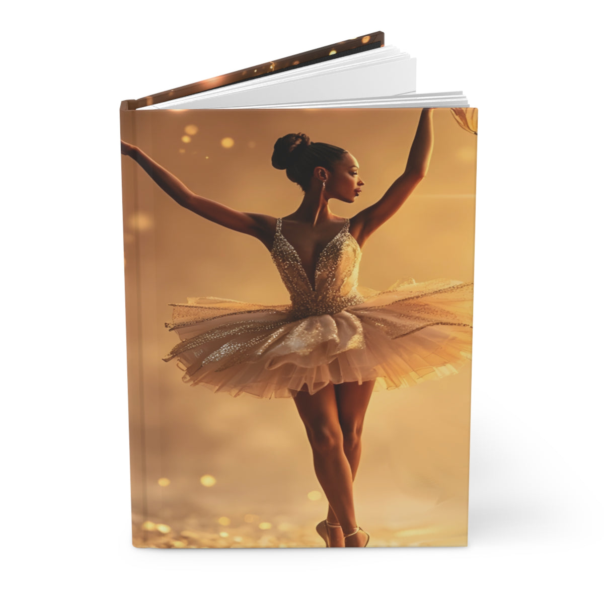 Ballet Holiday Hardcover Journal — Lined Notebook with Golden Ballerina & Christmas Ornaments