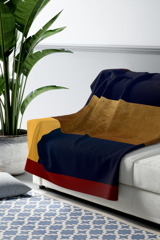 Colorblock Sherpa Blanket – Navy, Gold & Burgundy Cozy Throw by Grace Canvas Shop