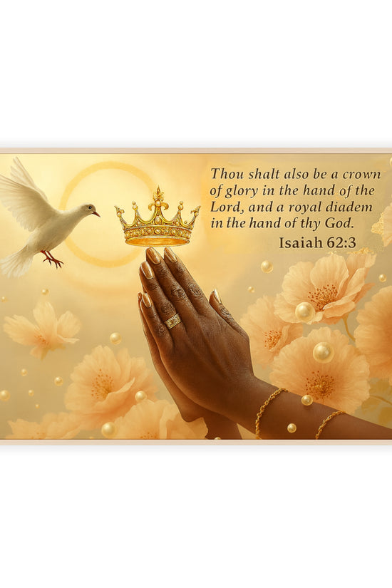 Isaiah 62:3 Crown & Praying Hands Framed Poster with Wooden Frame
