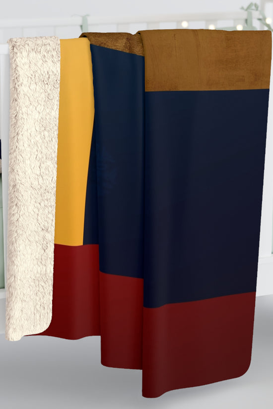 Colorblock Sherpa Blanket – Navy, Gold & Burgundy Cozy Throw by Grace Canvas Shop