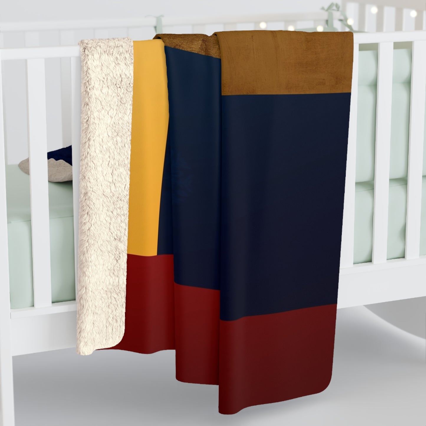 Colorblock Sherpa Blanket – Navy, Gold & Burgundy Cozy Throw