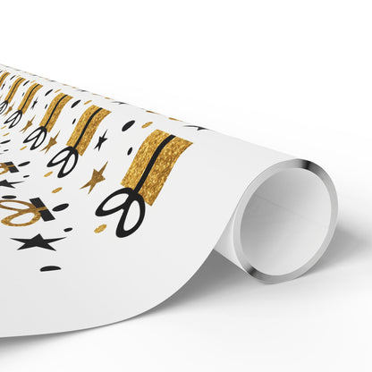 Gift Wrap Paper - Gold & Black Presents Pattern, Celebration Wrapping Paper