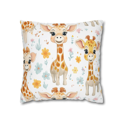 Giraffe Baby Pillowcase — Cute Nursery Square Throw Pillow Cover (Floral, Yellow & Pastel)
