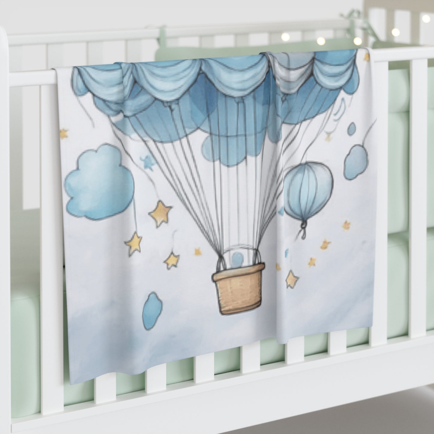 Blue Hot Air Balloon Baby Swaddle Blanket – Dreamy Nursery Shower Gift