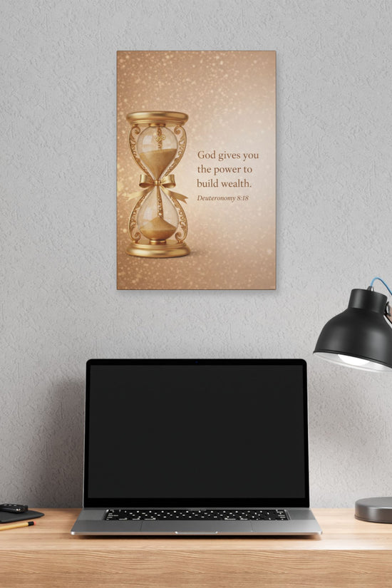 Inspirational Hourglass Deuteronomy 8:18 Art Print by Grace Canvas Shop