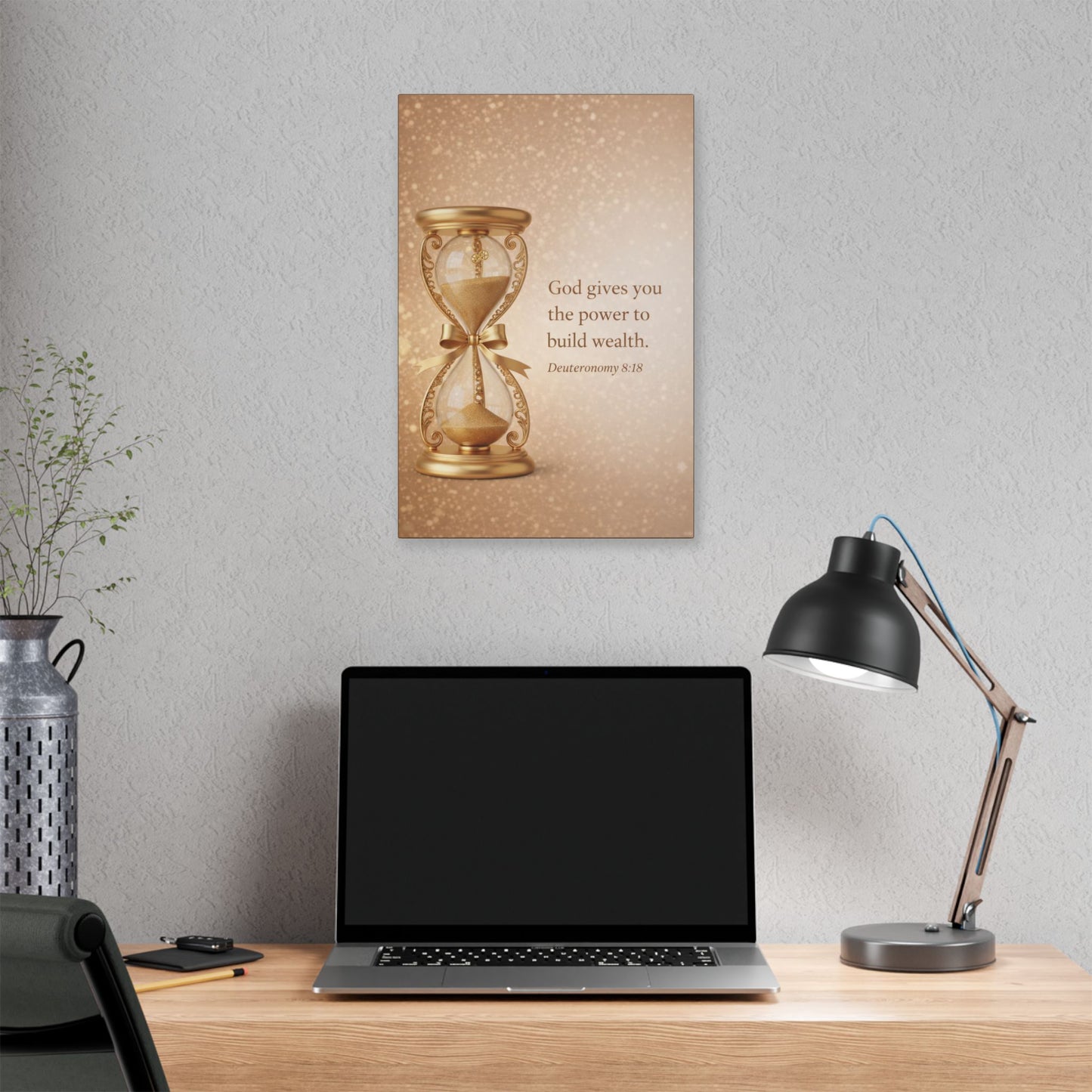 Inspirational Hourglass Deuteronomy 8:18 Art Print by Grace Canvas Shop