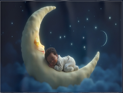 Baby Boy Cute Sleeping Infant on Crescent Moon Fleece Throw by Grace Canvas Shop