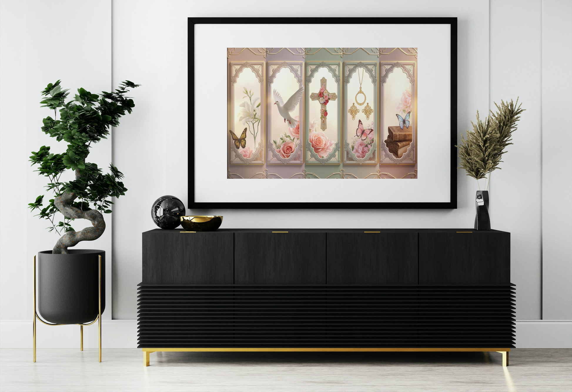Church Windows Religious Floral Panel Canvas by Grace Canvas Shop