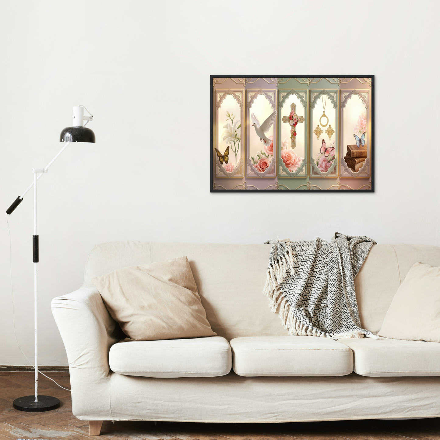 Church Windows Religious Floral Panel Canvas by Grace Canvas Shop