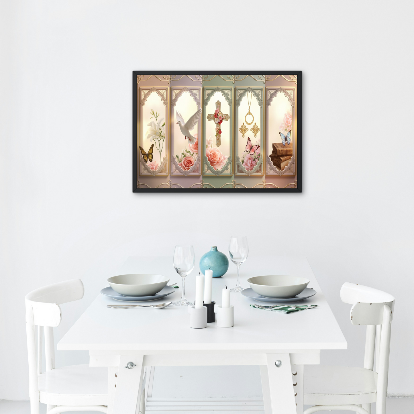 Church Windows Religious Floral Panel Canvas by Grace Canvas Shop