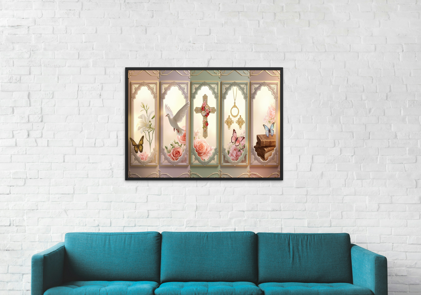 Church Windows Religious Floral Panel Canvas by Grace Canvas Shop
