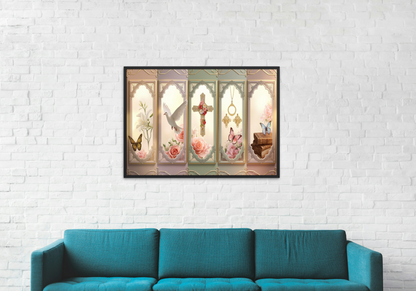 Church Windows Religious Floral Panel Canvas by Grace Canvas Shop